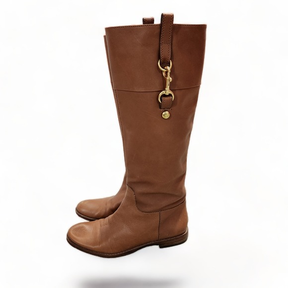 Coach Martta Tall Riding Boots Women's 7 B Leather Gold Hardware Tan Brown - Picture 1 of 16